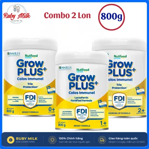 [Combo 2 Lon] Sữa bột Nutifood GrowPLUS Immunel 0+ 1+ 2+ Lon 800g, Sweden Sữa non cho bé tăng cường đề kháng, bé ăn ngon