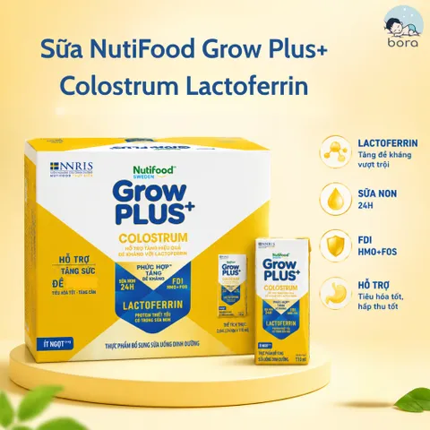 Thùng 24 Hộp Sữa bột pha sẵn Nutifood Sweden GrowPLUS+ Colostrum Lactoferrin 110ml, 180ml cho bé