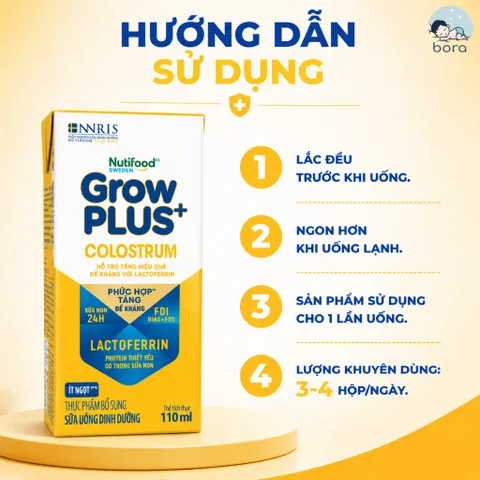 Thùng 24 Hộp Sữa bột pha sẵn Nutifood Sweden GrowPLUS+ Colostrum Lactoferrin 110ml, 180ml cho bé