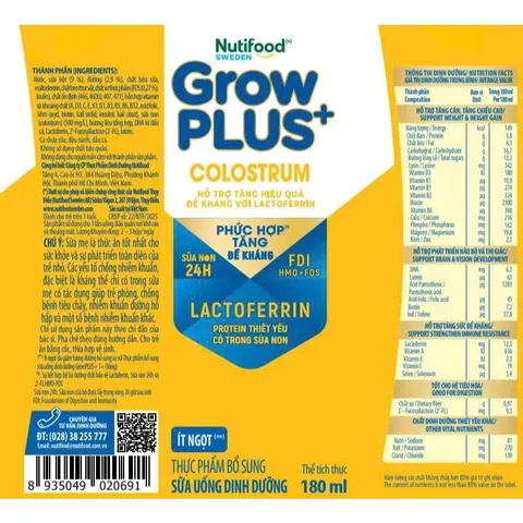 [Combo 2 Thùng] Sữa bột pha sẵn Nutifood Sweden GrowPLUS+ Colostrum Lactoferrin 110ml, 180ml (Thùng 24 hộp)
