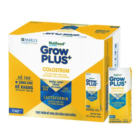 [Combo 2 Thùng] Sữa bột pha sẵn Nutifood Sweden GrowPLUS+ Colostrum Lactoferrin 110ml, 180ml (Thùng 24 hộp)