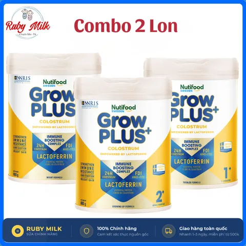 [Combo 2 Lon] Sữa bột Nutifood Sweden GrowPLUS+ Colostrum Lactoferrin 0+,1+, 2+ Lon 800g