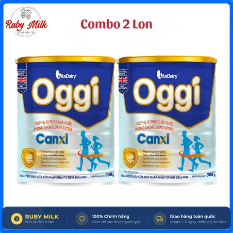 [COMBO 2 LON] Sữa bột Oggi Canxi - Giúp tăng cường mật độ xương, giúp hệ cơ xương chắc khoẻ, chống loãng xương Lon 900g