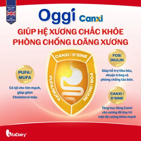 [COMBO 2 LON] Sữa bột Oggi Canxi - Giúp tăng cường mật độ xương, giúp hệ cơ xương chắc khoẻ, chống loãng xương Lon 900g