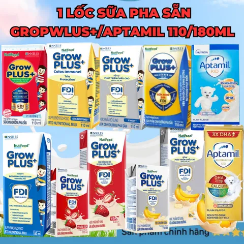 [1 LỐC] Sữa pha sẵn Nutifood Grow Plus Bạc/Grow plus đỏ, Grow plus vàng cho bé trên 1 tuối (110ml/180ml)