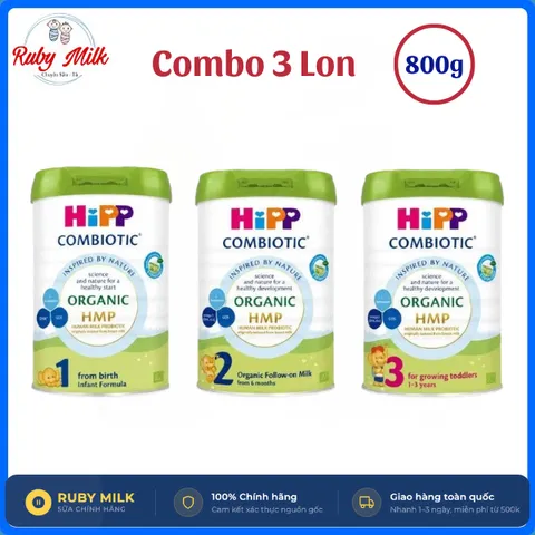 [Combo 3 Lon] Sữa Bột Hipp Bò Organic Combiotic Đức Lon 800g,  Sữa Hipp Hữu Cơ Bổ Sung Dinh Dưỡng đủ số cho bé