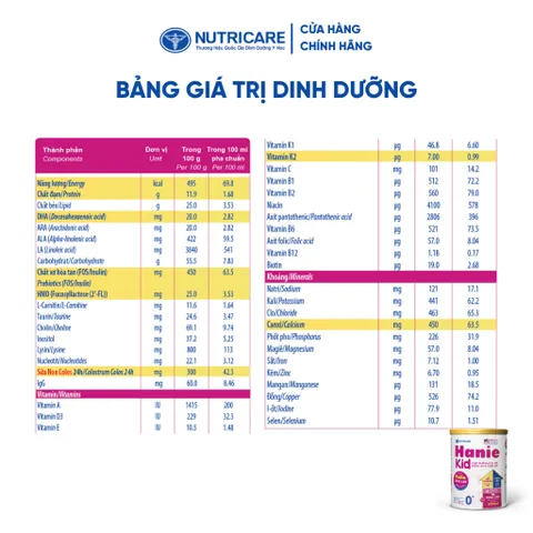 Sữa Bột HANIE KID 0+ Nutricare Cho Bé Suy Dinh Dưỡng Biếng Ăn Thấp Còi Sữa Non 24H Cao Năng Lượng Từ 1-12 Tháng 800G