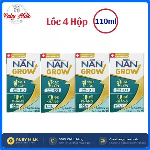 Lốc 4 Hộp Sữa nước Nestlé NANGROW 110ml, Sữa Pha sẵn cho bé từ 1 tuổi