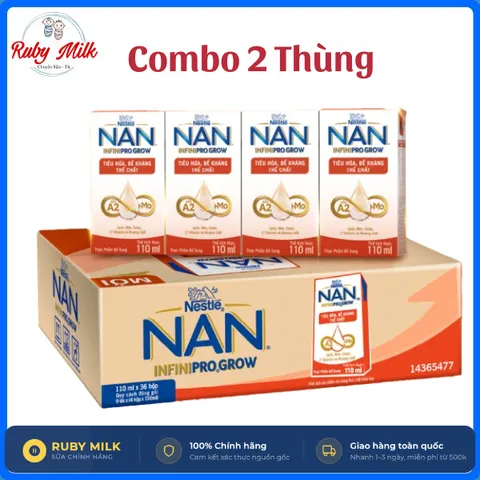 [Combo 2 Thùng] Thùng sữa pha sẵn Nestle NAN INFINIPRO GROW A2&HMO hỗ trợ tiêu hóa,đề kháng 110ml, 180ml