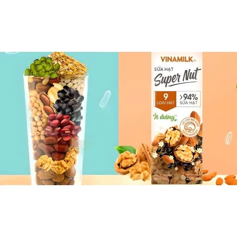 Thùng 24 Hộp Sữa 9 loại hạt Vinamilk Super Nut 180ml ít đường