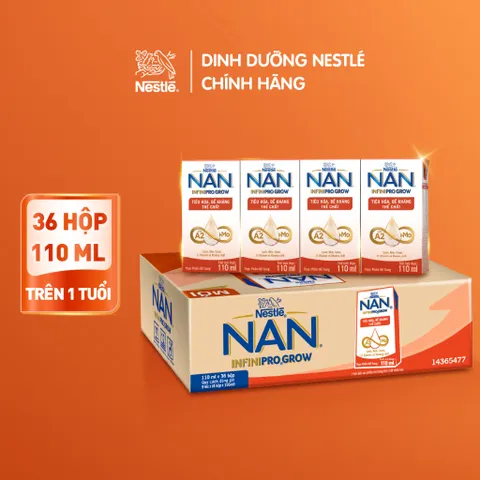 Thùng sữa pha sẵn Nestle NAN INFINIPRO GROW với A2 & HMO hỗ trợ tiêu hóa, đề kháng & phát triển thể chất 110ml/180ml