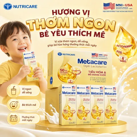 Sữa bột pha sẵn Metacare Opti Lactoferrin bổ sung sữa non tăng đề kháng và tiêu hóa hộp 110ml 180ml