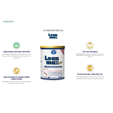 Sữa LeanMax Adult Lon 900g - Dinh dưỡng hồi phục cho người bệnh, người cao tuổi