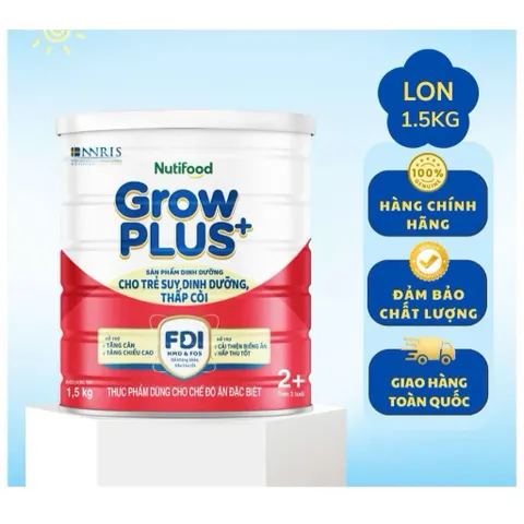 Sữa Nutifood GrowPLUS+ Đỏ Lon 1,5kg Hỗ Trợ Tăng Cân Phát Triển Não Bộ Chiều Cao Dành Cho Bé