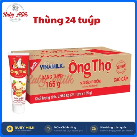 Combo 24 Tuýp Sữa Đặc Có Đường Ông Thọ Đỏ, Dâu, Socola Tuýp 165g