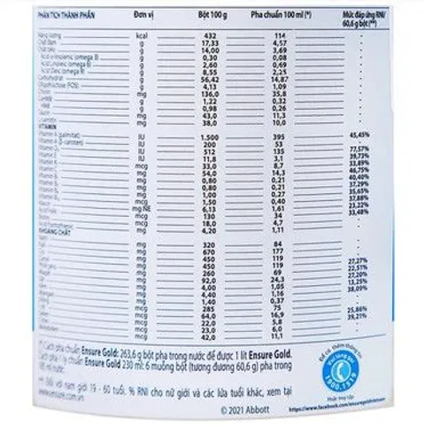Sữa Bột Ensure Gold Hương Vani Ít Ngọt Lon 380g