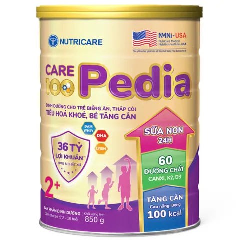 Combo 2 Lon Sữa Bột Nutricare Care 100 Pedia 2+ Lon 850g (Cho bé 2-10 Tuổi)