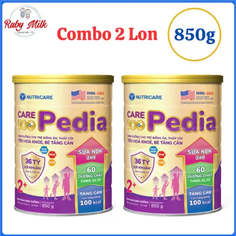 Combo 2 Lon Sữa Bột Nutricare Care 100 Pedia 2+ Lon 850g (Cho bé 2-10 Tuổi)