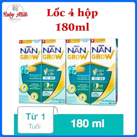 Lốc 4 hộp sữa pha sẵn Nestlé Nan Grow 180ml (từ 1 tuổi)