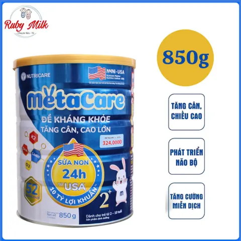Sữa Bột Nutricare MetaCare 2+ Lon 850G - Đề Kháng Khỏe, Tăng Cân Cao Lớn