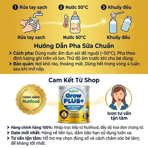 Sữa bột công thức CHÍNH HÃNG Nutifood GrowPLUS+ Vàng 24h giúp bé tiêu hóa tốt, phát triển toàn diện