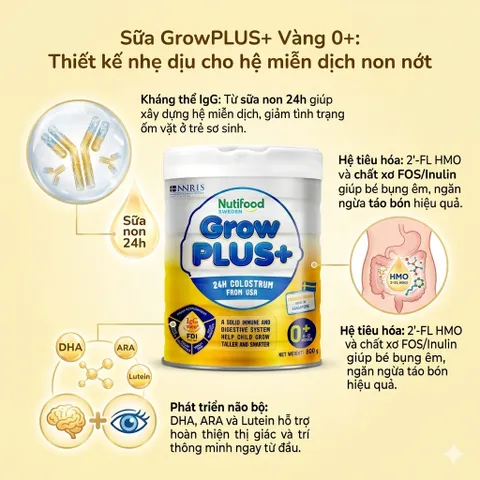 Sữa bột công thức CHÍNH HÃNG Nutifood GrowPLUS+ Vàng 24h giúp bé tiêu hóa tốt, phát triển toàn diện
