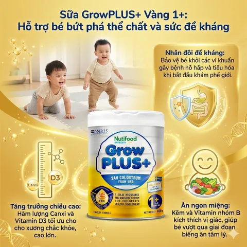 Sữa bột công thức CHÍNH HÃNG Nutifood GrowPLUS+ Vàng 24h giúp bé tiêu hóa tốt, phát triển toàn diện