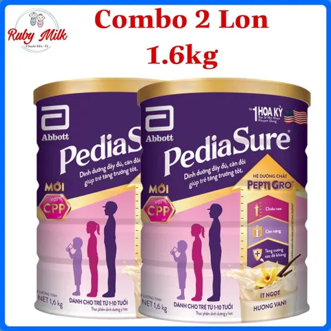 Combo 2 lon Sữa Bột Pediasure 1,6kg Hương Vani Ít Ngọt