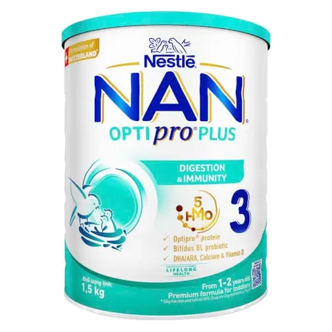 Combo 2 Lon Sữa Bột Nan Optipro Plus 3 1.5kg Cho Bé 1-2 Tuổi