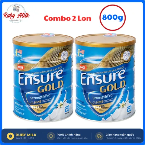 Combo 2 Lon Sữa Bột Ensure Gold hương Vani Ít Ngọt Lon 800g