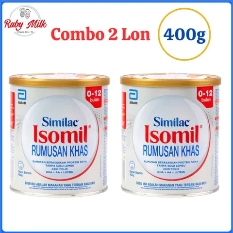 Combo 2 Lon Sữa Bột Similac Isomil 0-1 Lon 400g cho bé Dị ứng đạm bò (Cho bé 0-12 tháng tuổi)