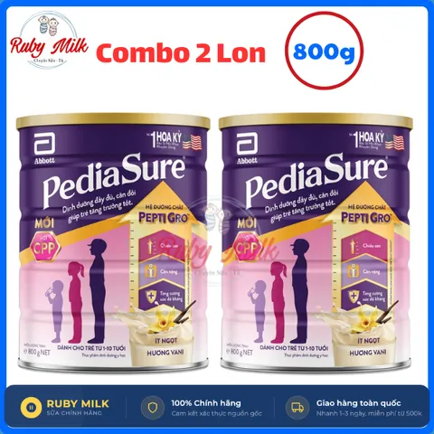 [Combo 2 Lon] Sữa Bột Pediasure Vani Ít ngọt Lon 800g