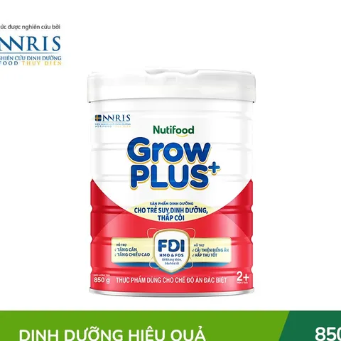 Sữa bột Nutifood GrowPLUS+ Suy Dinh Dưỡng (Đỏ) 2+ - Tăng Cân & Tăng Chiều Cao - Lon 850g