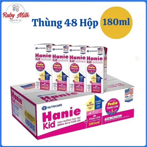 Thùng 48 Hộp Sữa Bột Pha Sẵn Nutricare Hanie Kid 180ml - Cho trẻ biếng ăn & suy dinh dưỡng