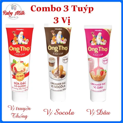 Combo 3 Tuýp 3 Vị Sữa Đặc Ông Thọ Tuýp 165g
