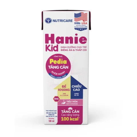 Lốc 4 Hộp Sữa Bột Pha Sẵn Nutricare Hanie Kid 180ml - Cho trẻ biếng ăn & suy dinh dưỡng
