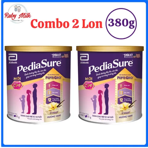 Combo 2 lon Sữa Bột Pediasure 380g Hương vani Ít Ngọt