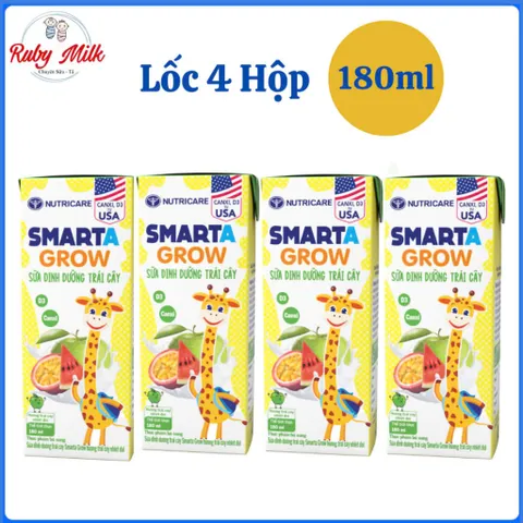 Lốc 4 Hộp Sữa Nutricare Smarta Grow Hương Trái cây Nhiệt Đới 180ml (Mẫu Ngẫu Nhiên)