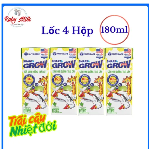 Lốc 4 Hộp Sữa Nutricare Smarta Grow Hương Trái cây Nhiệt Đới 180ml (Mẫu Ngẫu Nhiên)