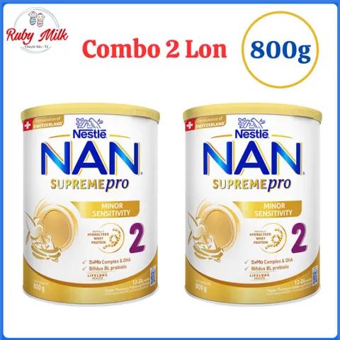 Combo 2 Lon Sữa Bột NAN SUPREME PRO số 2 800g (12-24 tháng)