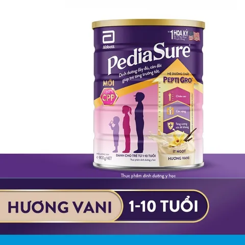Sữa Bột PediaSure 1-10 tuổi dạng bột hương Vani ít ngọt Lon 380g,800g, 1.6kg
