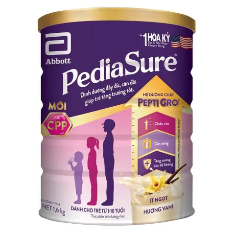 Sữa Bột PediaSure 1-10 tuổi dạng bột hương Vani ít ngọt Lon 380g,800g, 1.6kg