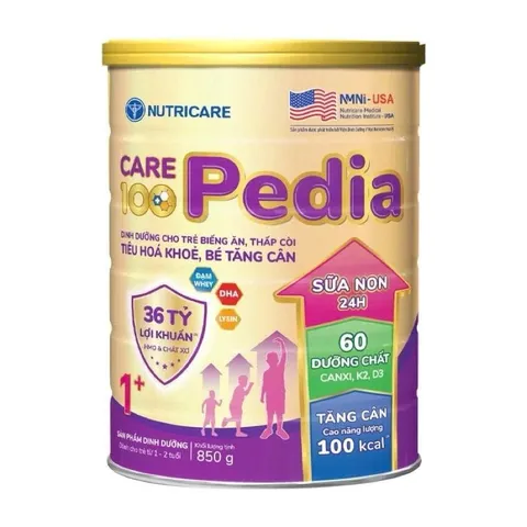 Sữa bột Nutricare Care 100 Pedia 1+ Lon 850g , cho trẻ biếng ăn, thấp còi (cho trẻ 1 - 2 tuổi)