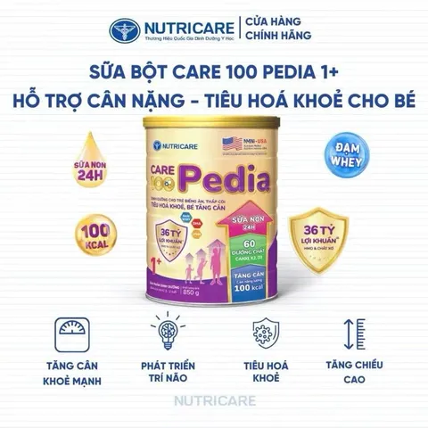 Sữa bột Nutricare Care 100 Pedia 1+ Lon 850g , cho trẻ biếng ăn, thấp còi (cho trẻ 1 - 2 tuổi)