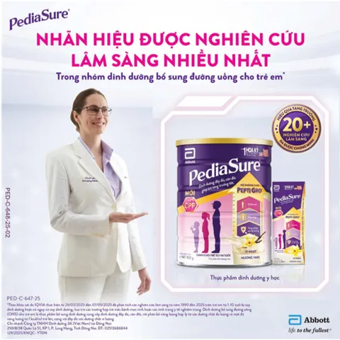 Sữa Bột PediaSure 1-10 tuổi dạng bột hương Vani ít ngọt Lon 380g,800g, 1.6kg