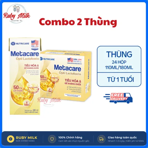 [Combo 2 Thùng] Sữa Bột Pha Sẵn METACARE OPTI  LACTOFERRIN Hỗ Trợ Tiêu Hoá Khoẻ Tăng Cường Đề Kháng 110ml/180