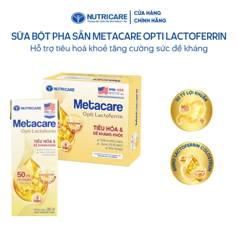[Combo 2 Thùng] Sữa Bột Pha Sẵn METACARE OPTI  LACTOFERRIN Hỗ Trợ Tiêu Hoá Khoẻ Tăng Cường Đề Kháng 110ml/180