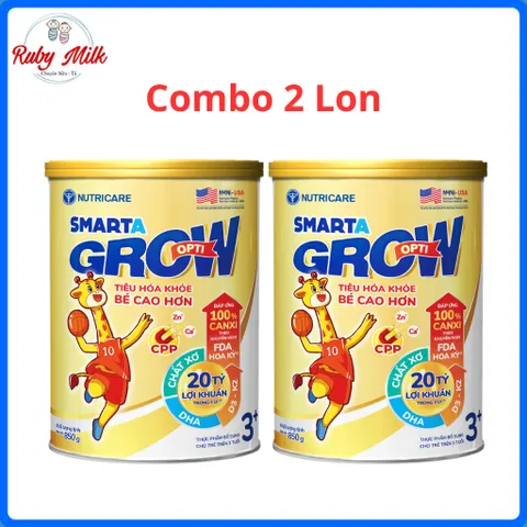 Combo 2 Lon Sữa Bột Smarta Opti 3+ Grow Lon 850g Phát Triển Chiều Cao Cho Bé 3-10 Tuổi