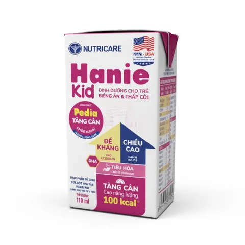 Thùng 48 Hộp Sữa Bột Pha Sẵn Nutricare Hanie Kid 110ml - Cho trẻ biếng ăn và suy dinh dưỡng