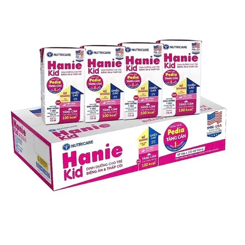 Thùng 48 Hộp Sữa Bột Pha Sẵn Nutricare Hanie Kid 110ml - Cho trẻ biếng ăn và suy dinh dưỡng